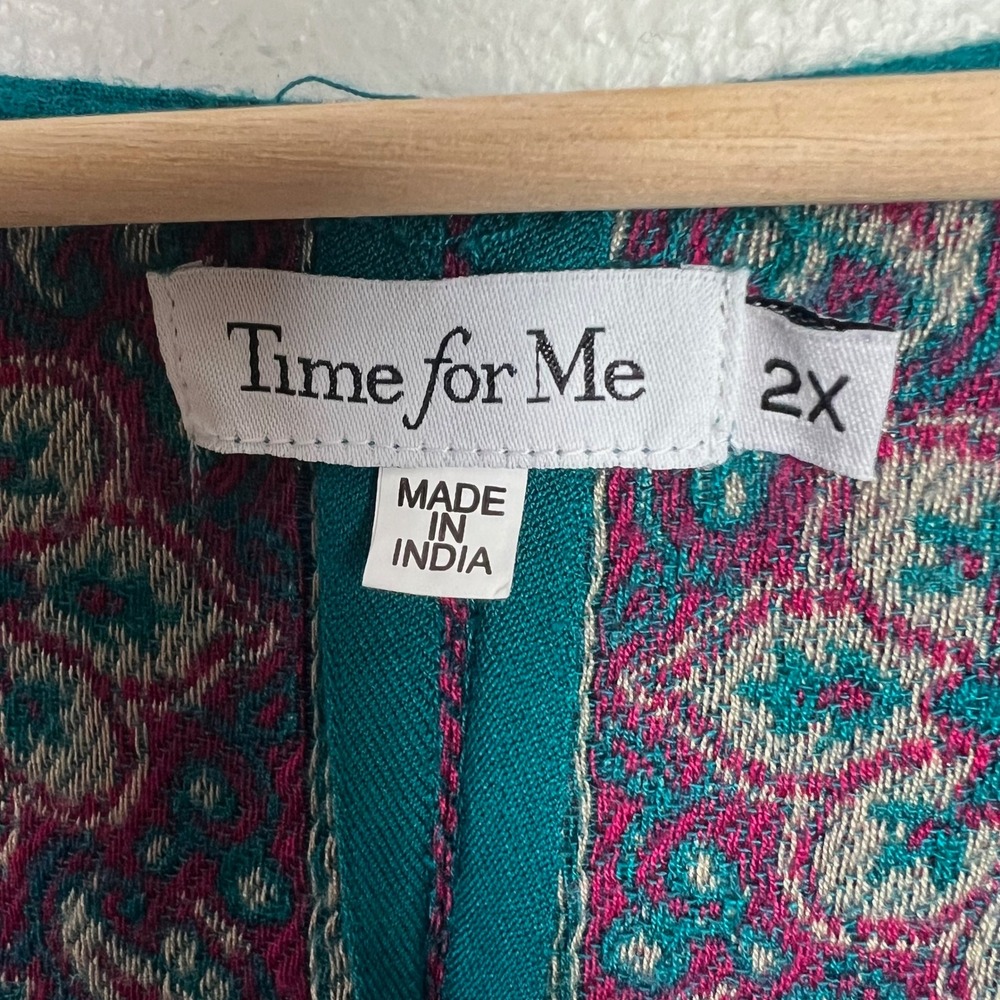 Time for Me Teal Paisley Floral Kimono Cardigan Viscose Womens 2X Boho Festival - Picture 4 of 13